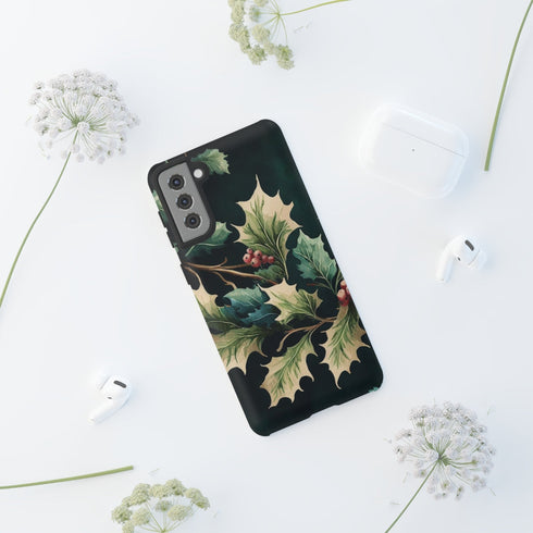 Dark Green Festive Holly in Watercolor - Impact Resistant Phone Case